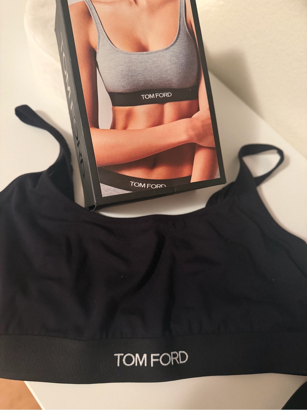Tom Ford Black Bralette with White Logo Band